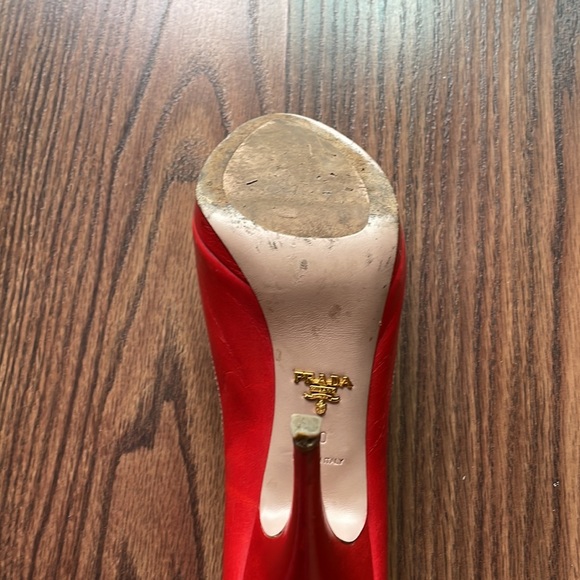 Bright Red Prada Peep-Toe Heels - Picture 5 of 9